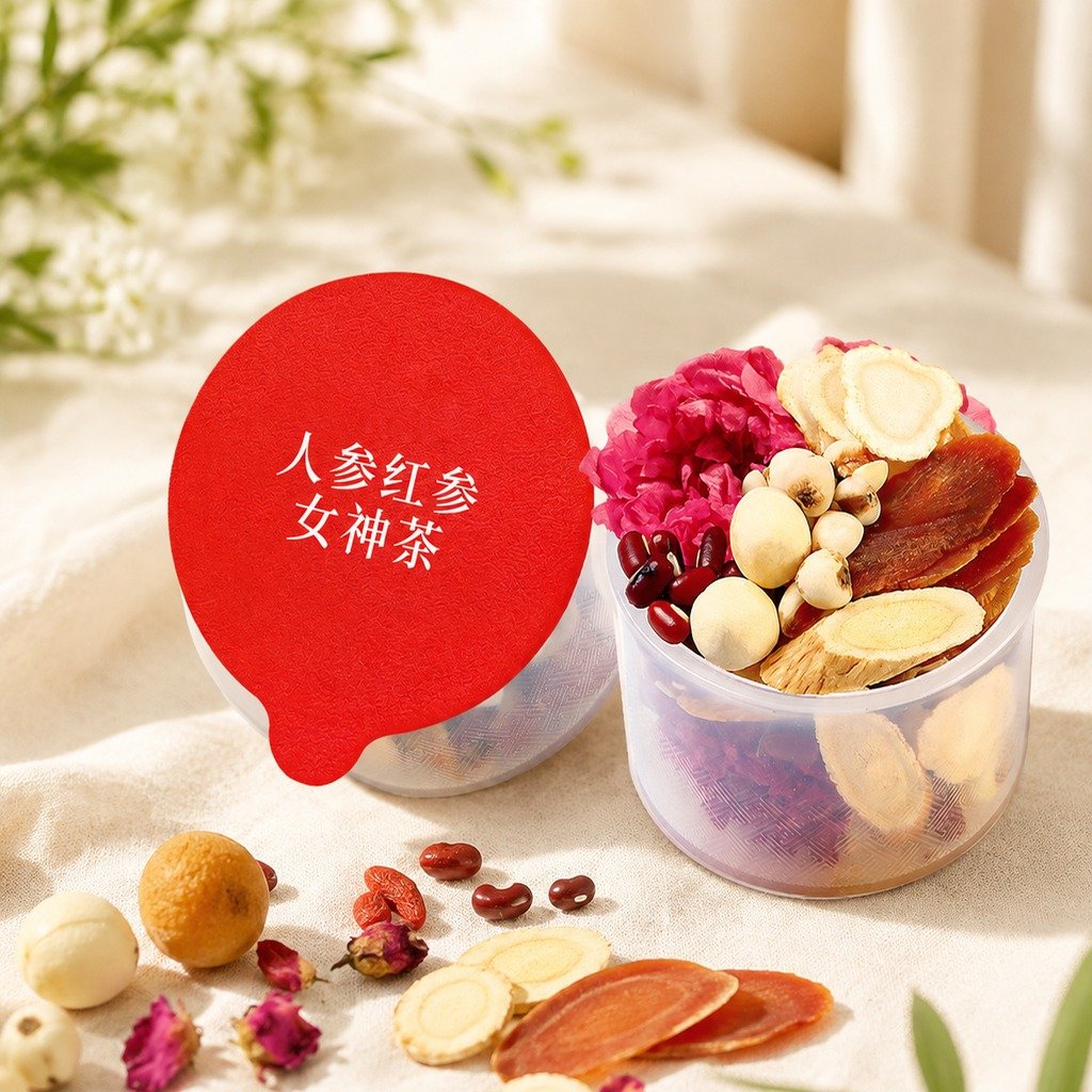 A finished cup of LUMÉ Red Ginseng & Rose Evening Tea, warm and rounded
